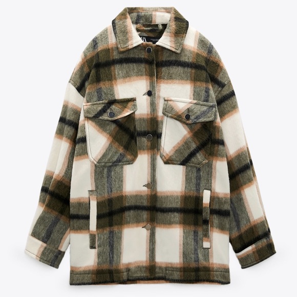 Zara Plaid Wool Overshirt Over Sized Button Down Shacket Jacket XXL - Picture 4 of 7